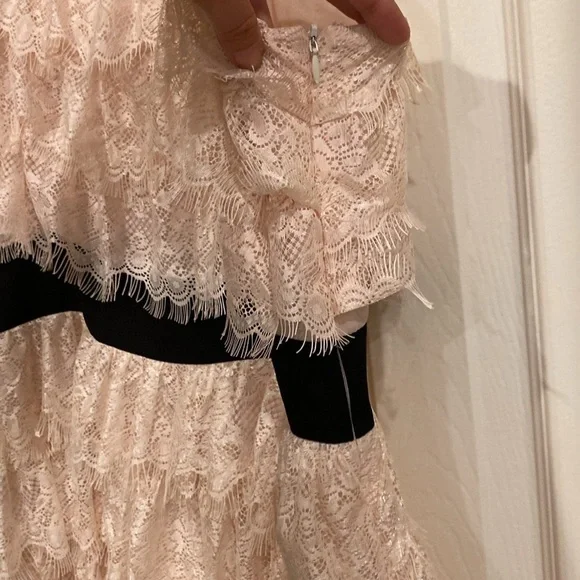 Beautiful Pink Layered Lace Mini DressBlack. Adjustable straps w/Beading detail - Picture 2 of 13
